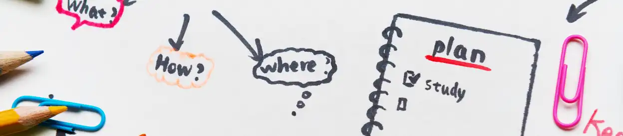 A lesson plan, drawn with felt-tip pens on a white notepad