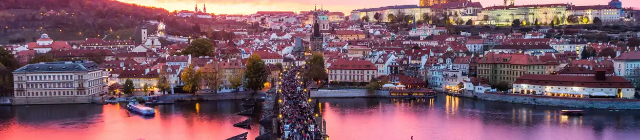 A view of Prague in the sunset