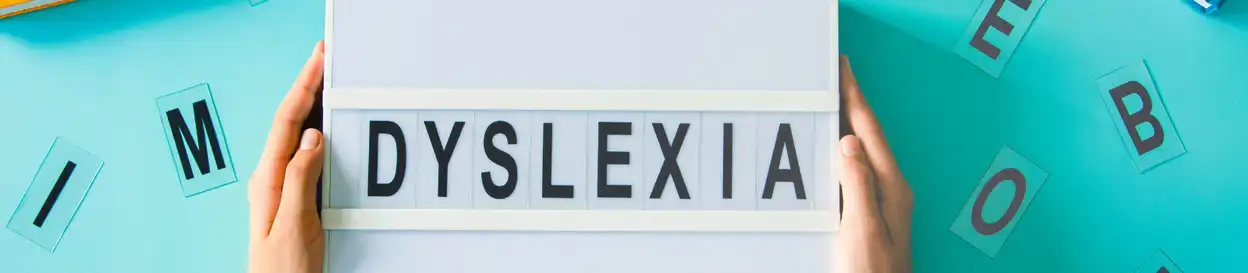The word "Dyslexia" spelt out on a light box