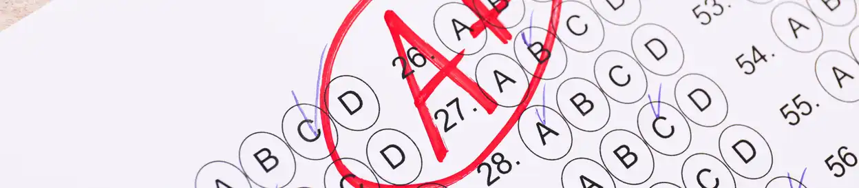 A multiple choice test, with an A+ grade