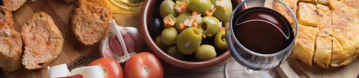 Spanish food including olives and tortilla