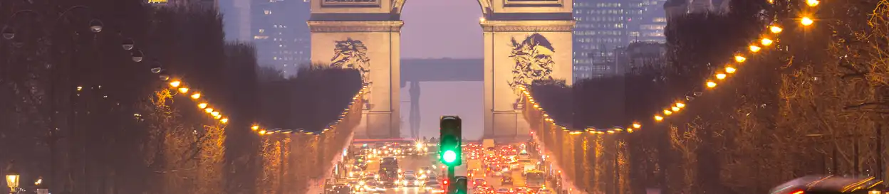 The Arc de Triomphe at dusk