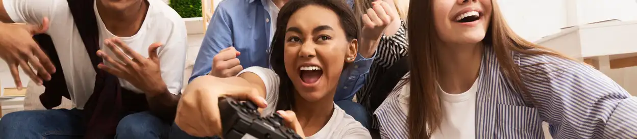 A group of young people gaming together