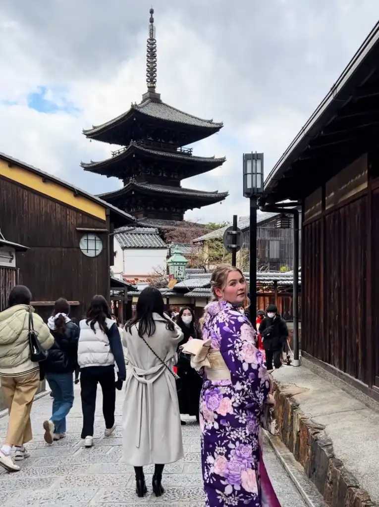 Erin in Kyoto wearing traditional Japanese dress