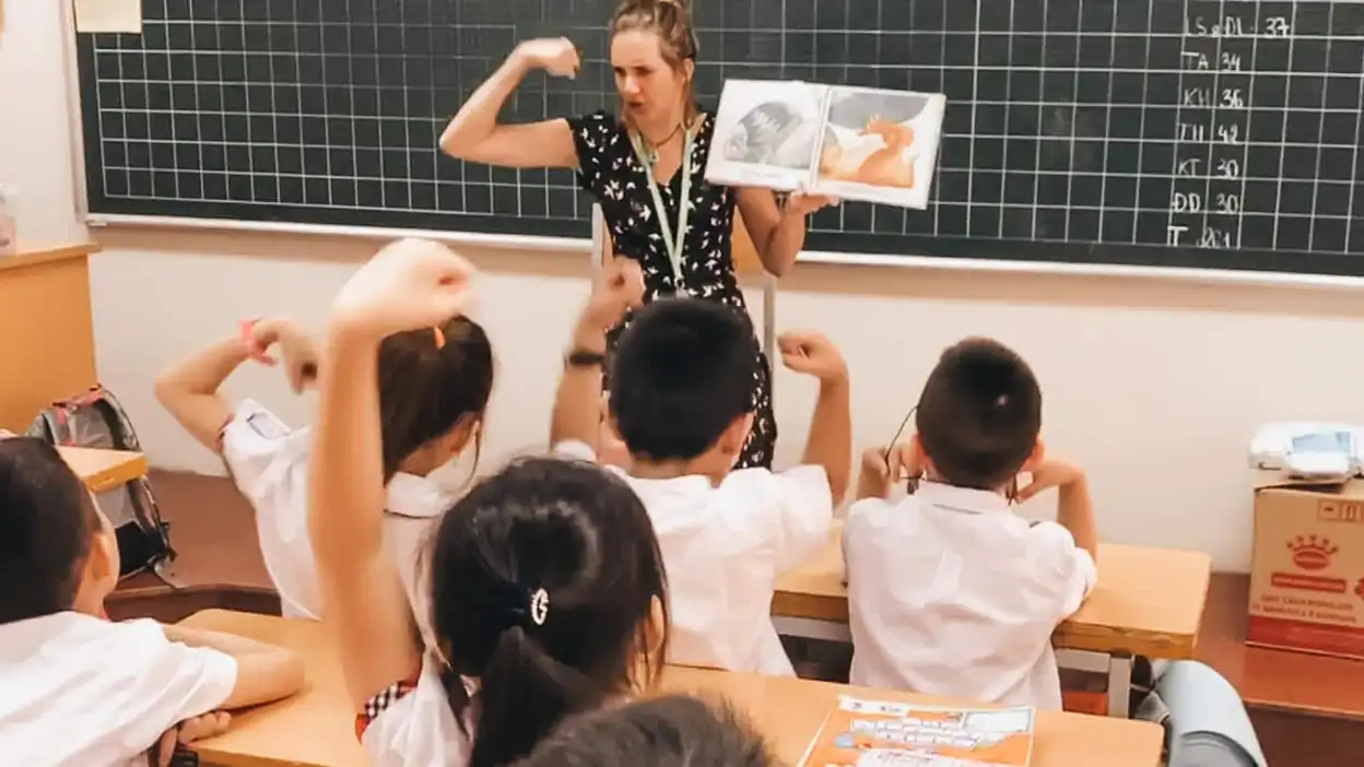 EFL teacher Holly leading a class in Myanmar