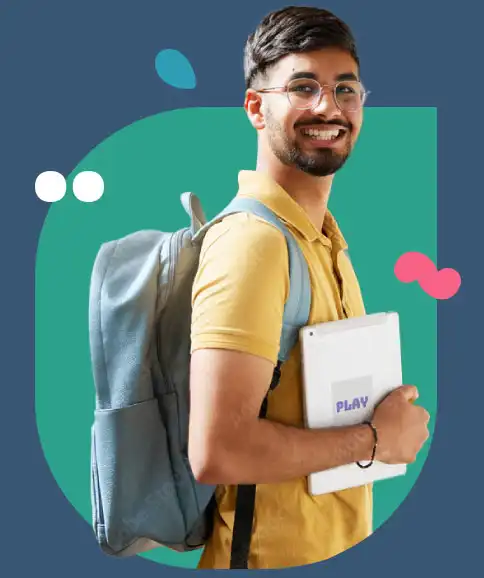 Male student with bag and notepad